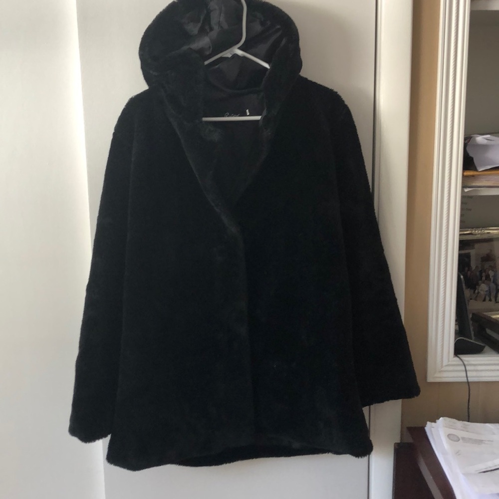 Black Faux hooded coat